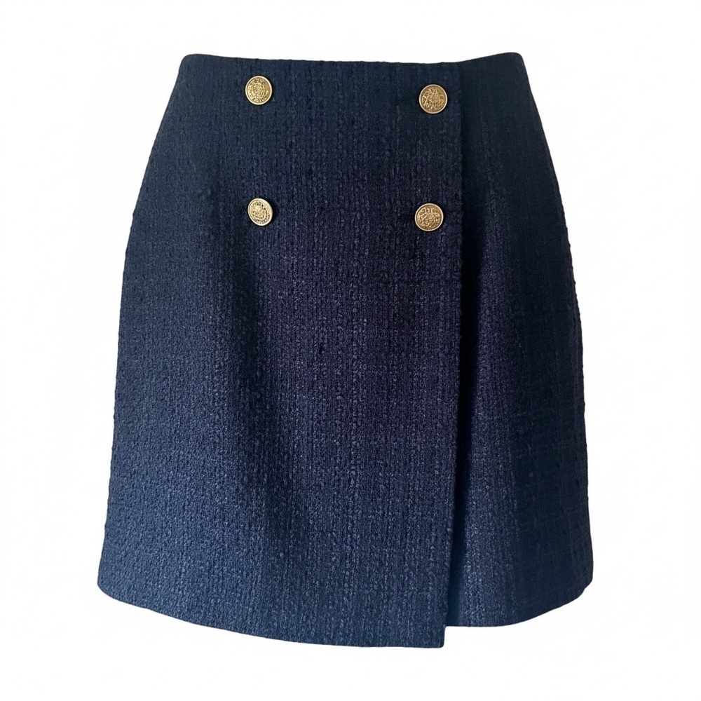 LOFT Navy Blue Mini Skirt Tweed Button Size 6